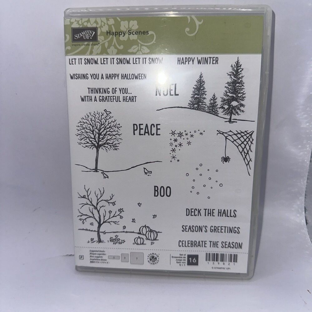 Stampin Up Happy Scenes Holidays Christmas Halloween Rubber Stamps Set 139821